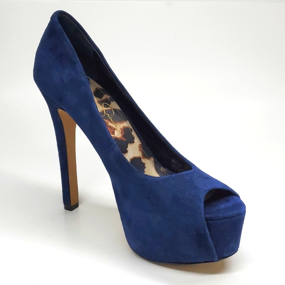 Jessica Simpson Shoes - Jessica Simpson Carri Blue Suede Leather Open Toe Platform Stilettos 8 E…